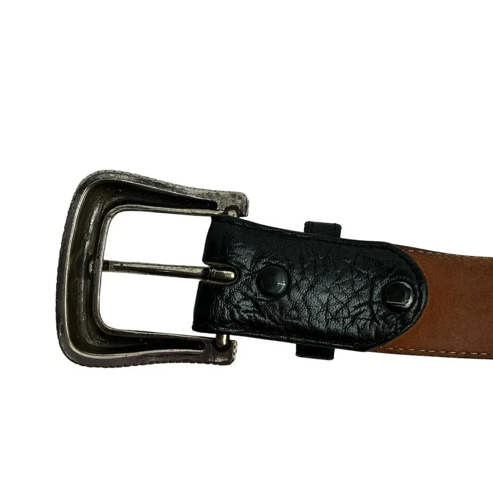 Tony Lama Black Leather Belt With Classic Western Silver Buckle Mens 40